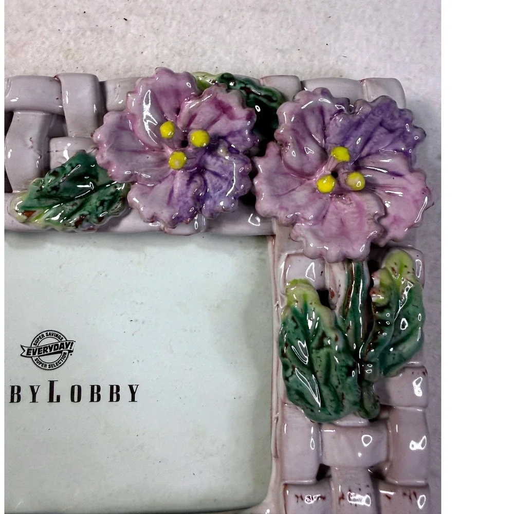 Vintage Lavender Ceramic Floral 4x6 Picture Frame Cottagecore Coquette Chic